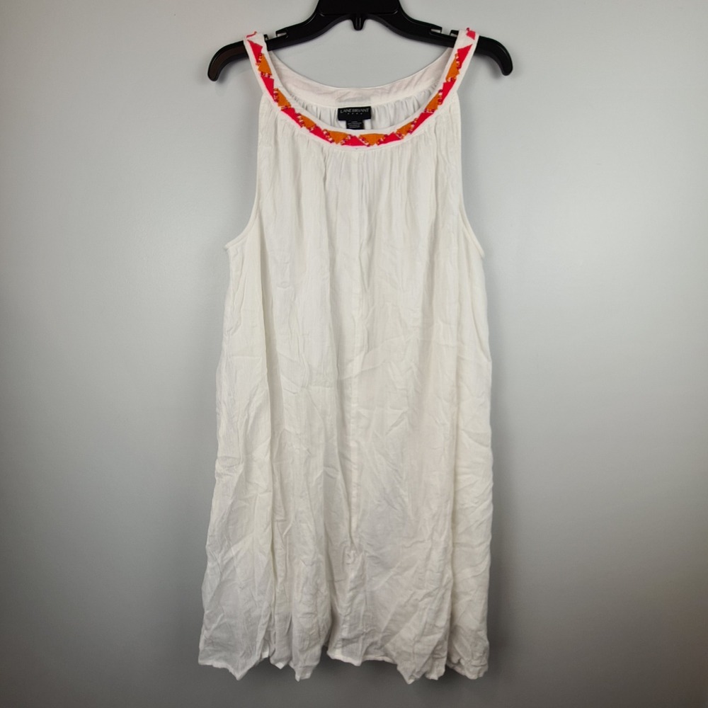 Lane Bryant White Cotton Embroidered Beaded Boho Sleeveless Tunic Dress 18/20